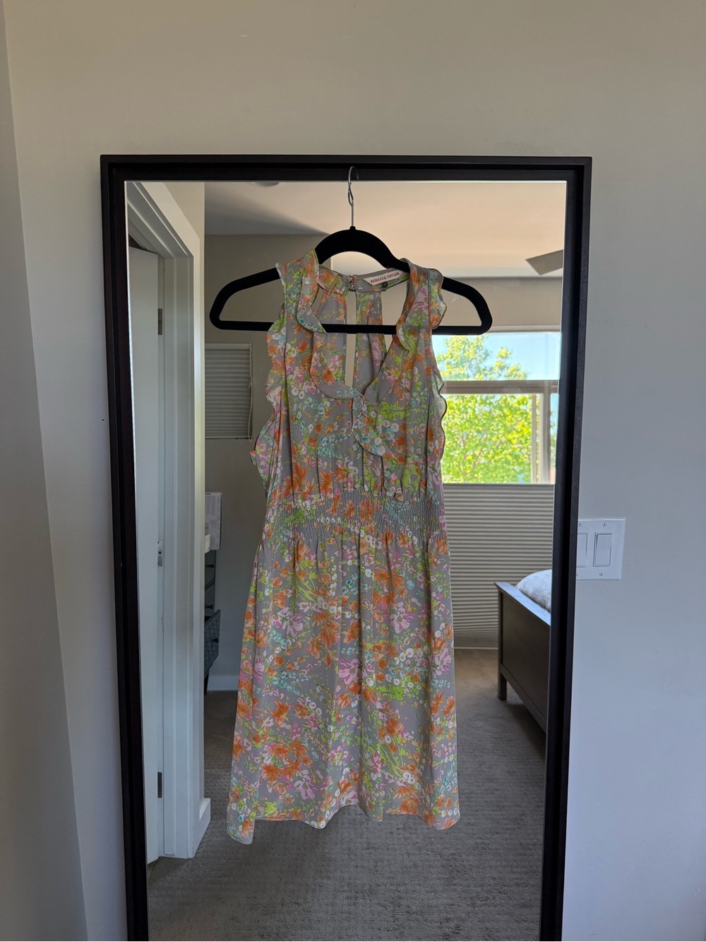 Rebecca Taylor Floral Ruffled Sleeveless Dress in Gray, Orange, Green, Pink